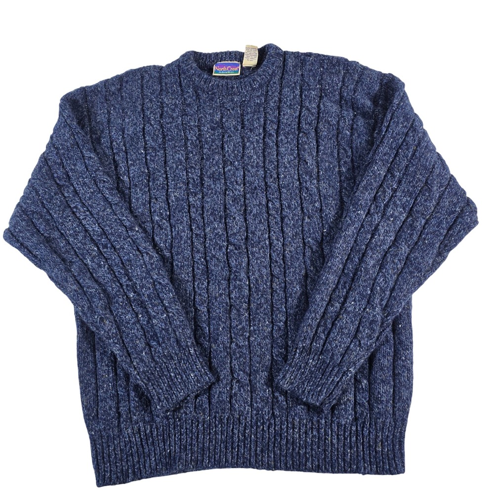 North Crest womens XL Blue Wool Blend Cable Knit Sweater Spirit of Adventure